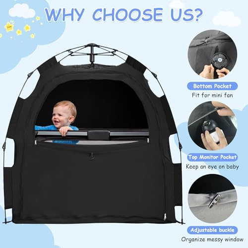 YABORAS Sleep Tent for Pack N Play, Baby Sleep Tent One-Click Assembly Effective Light Blocking Tent for Sleep Pod & Mini ...