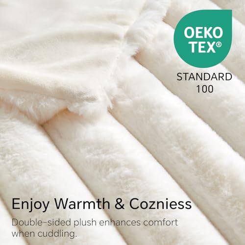 BEDELITE Faux Fur Throw Blanket for Couch, Soft and Cozy Luxurious 3D Striped Fluffy Blanket, 770GSM Thick Warm Plush Fuzz...