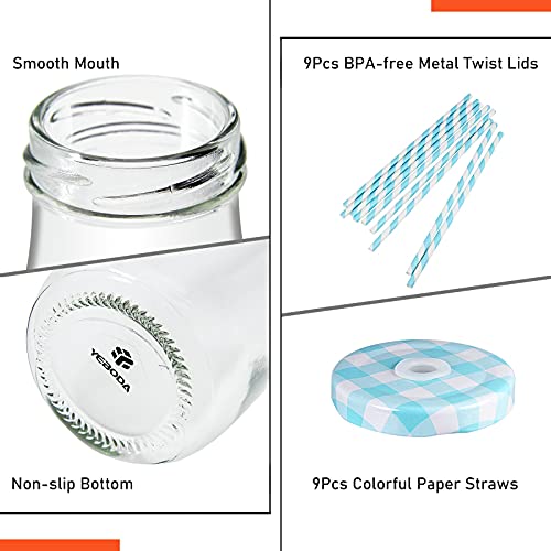 YEBODA 11oz Glass Milk Bottles with Reusable Metal Twist Lids and Straws for Beverage Glassware and Drinkware Parties, Wed...