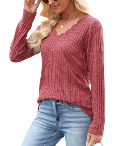 JomeDesign Womens Sweaters Casual Long Sleeve V Neck Lightweight Tunic Pullover Sweater Tops