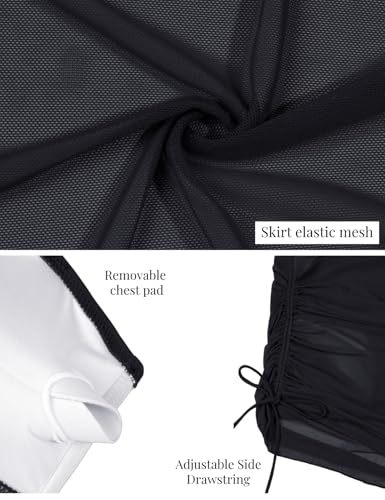 CiCiBird Women One Piece Swimsuit Tummy Control Swim Dress One Shoulder Mesh Bathing Suit Skirt Swimwear