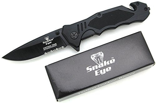 Snake Eye Tactical All Black Rescue Style Assisted Folding Pocket Knife Hunting Camping Fishing Outdoors Razor Sharp Blade...
