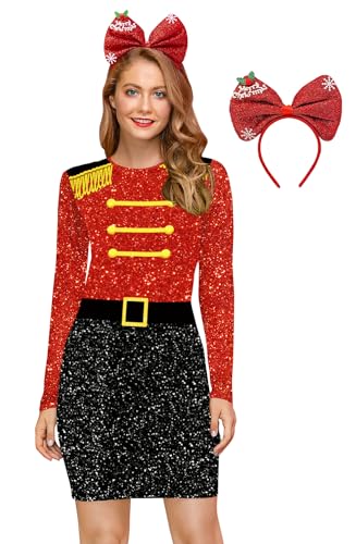 For G and PL Women's Christmas Long Sleeve Bodycon Ugly Print Dress with Hair Band