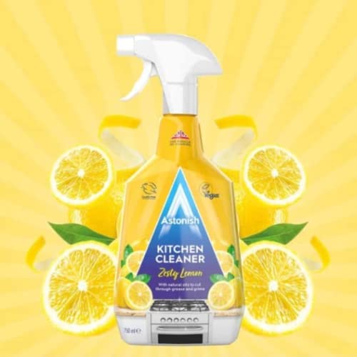 Astonish Zesty Lemon Scented Kitchen Cleaner 3 Pack - All Purpose Cleaning Solution Removes Grease, Grime, & Surface Stains - Cruelty Free Kitchen Grease And Multi Surface Cleaner - 750ml Spray Bottle