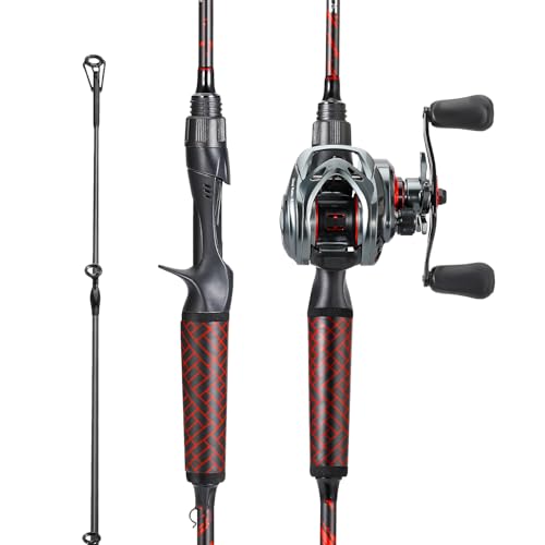 Sougayilang Fishing Rod and Reel Combo, Baitcasting Combo, Baitcaster Reel with 2-Piece Durable Carbon Fiber Casting Rod f...