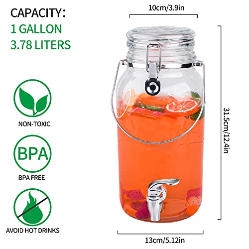 Eleganttime 1 Gallon Glass Drink Dispensers for Parties,2 Pack Beverage Dispenser With Spigot,Laundry Detergent Dispenser ...