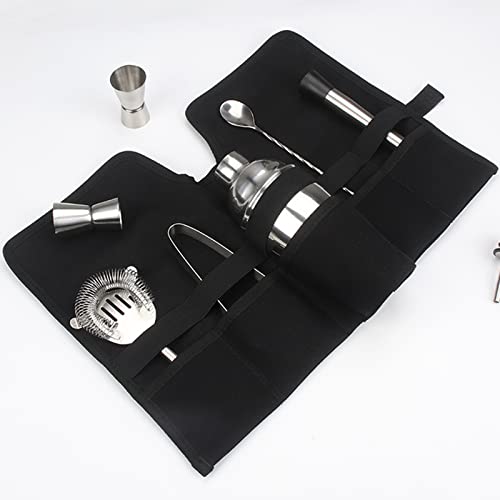 Jaugufiy Canvas Bartender Travel Kit - Professional Bartender Roll Strap Mixology Cocktail Set Bar Tools Carry Bag (Black)