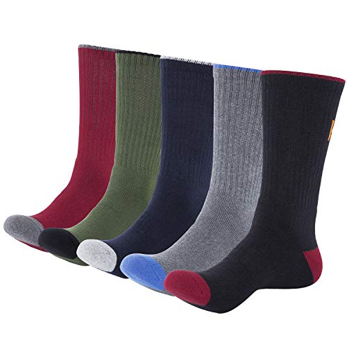 KONY Men's 5 Pairs Thick Cushion Hiking Walking Socks, Wicking Outdoor Sports Crew Socks