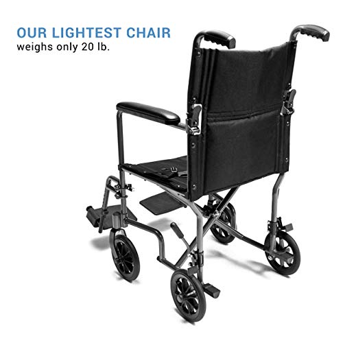 Lumex Everest & Jennings Transport Wheelchair – Lightweight Folding Transit Chair with 19” Seat for Adults & Seniors, Silver