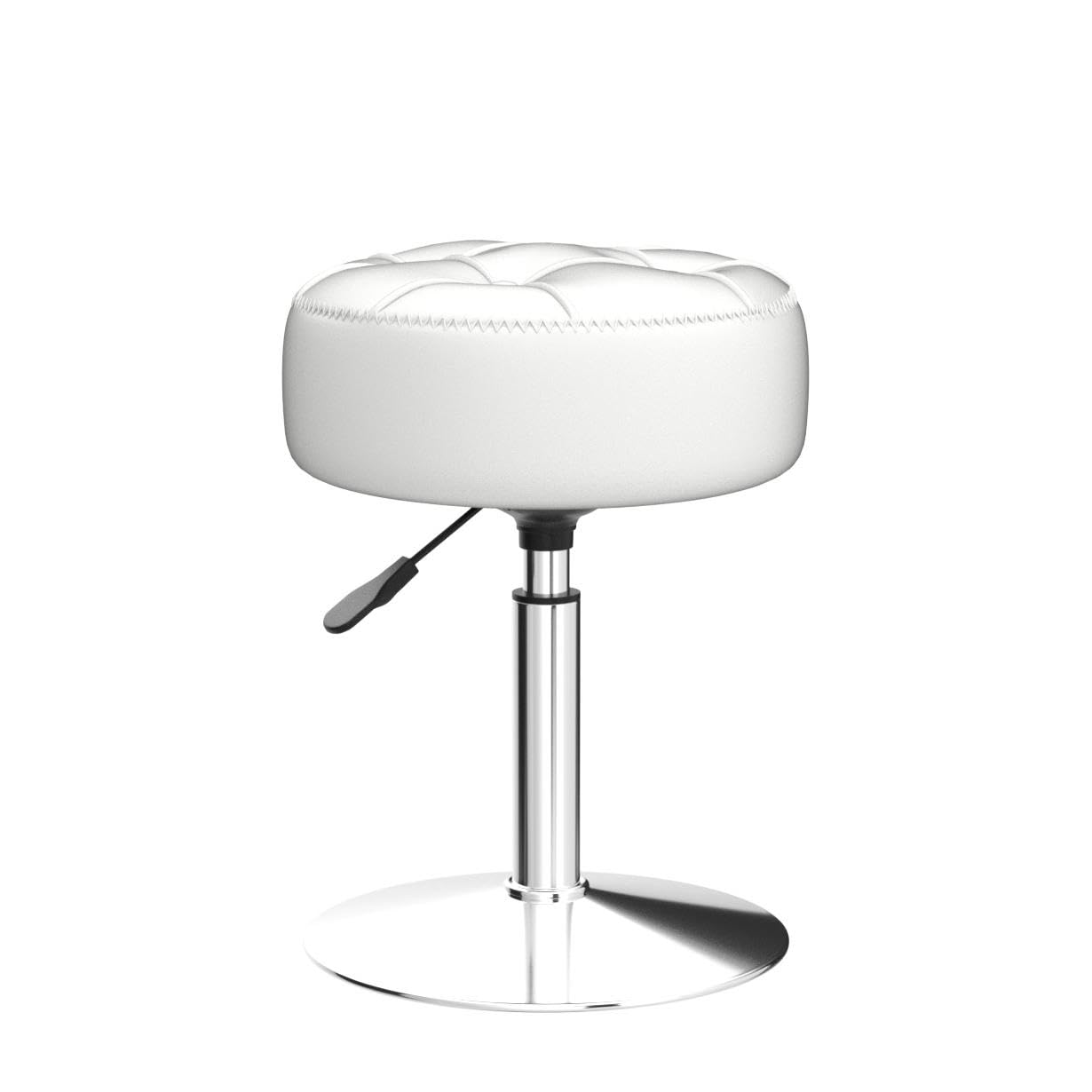 LUE BONA Adjustable Vanity Stool, 360 Swivel Chair for Makeup Room, White Faux Leather Stool for Bathroom & Living Room