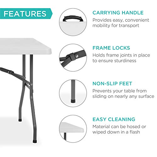 Best Choice Products 6ft Plastic Folding Table, Indoor Outdoor Heavy Duty Portable w/Handle, Lock for Picnic, Party, Campi...