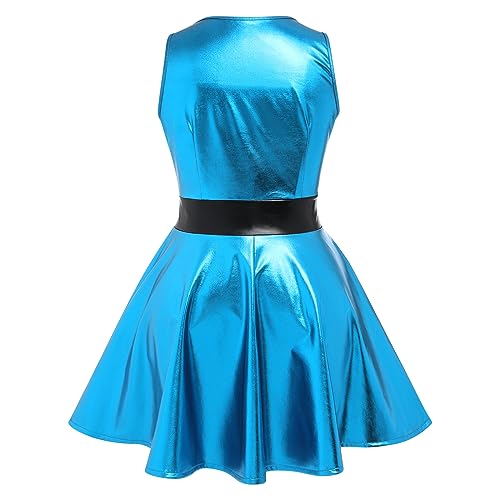 IMEKIS Women Girls Anime Halloween Costume Rave Outfit Metallic Mini Skater Dress Cosplay 80s Birthday Outfit
