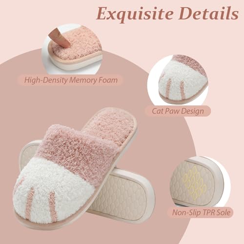 GOEWY 2 Pairs Cat Paw Slippers and Fuzzy Cute Socks Gift Set for Women House Slippers with Memory Foam Warm Cozy Socks
