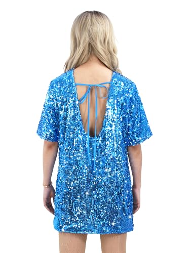Muztagata Sequin T-Shirt Dress Sparkly Casual Short Sleeve Party Club Outfit Costume