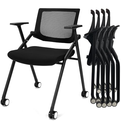 BROBRIYO 2 Pack Stackable Conference Room Chairs with Wheels and Paddle, Ergonomic Mesh Back and Arms for Meeting, Confere...