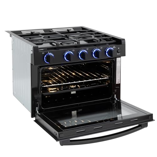 RecPro RV High Pointe Stove Black Finish | Gas Range 17" Tall | 6800 and 8300 BTU Three Burner | 7100 BTU Oven with 1.2 C...