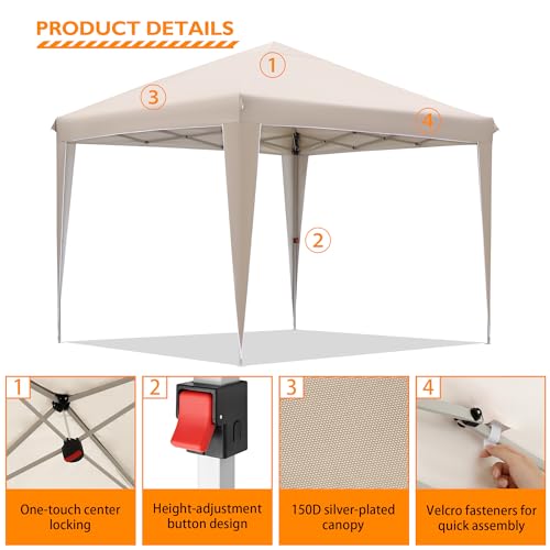 BONTEC 10x10 Pop-Up Canopy Tent, Portable Folding Outdoor Tent, UV 50+ Protection, Waterproof, Adjustable Height, Metal Pa...