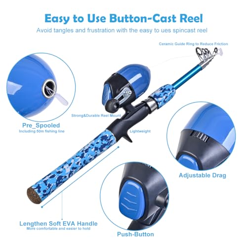 CODEK Kids Fishing Pole Set with Full Starter Kits 2 Set Portable Telescopic Fishing Rod and Reel Cambos for Boys Girls To...