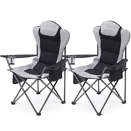 Aohanoi 2 Pack Camp Chairs for Heavy People, Outdoor Folding Camping Chairs with Cup Holder & Cooler Bag for Outside Suppo...