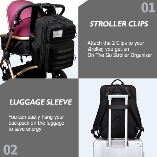 LORADI Dad Diaper Backpack, 34L Large Capacity with Stroller Buckles, Luggage Sleeve and 3 Insulated Pockets, Tactical Style