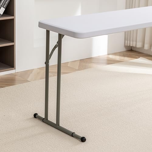 BTEXPERT Set of 2, 5-Foot - 60" Long White Plastic Folding Seminar Training Table Portable 18" Wide Narrow, 29" High, Even...