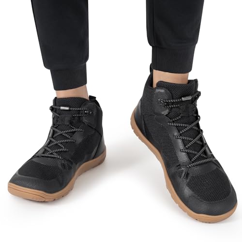 FEFELUIS Men's Barefoot Boot - Zero Drop Wide Toe Minimalist Sneakers Ankle Support Hiking Shoes