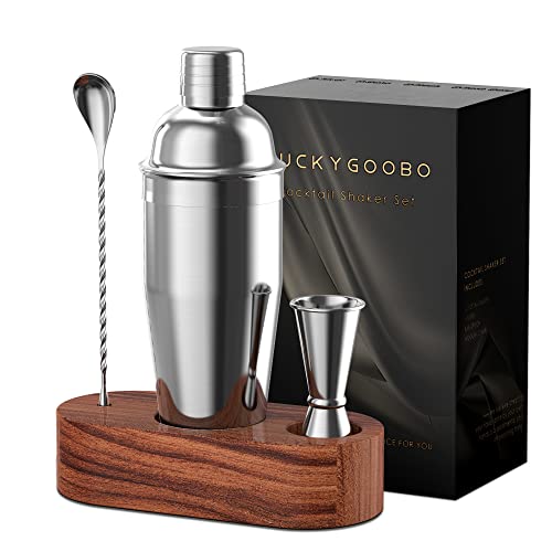LUCKYGOOBO Cocktail Shaker Set,24 oz Martini Shaker,Bartender Kit with Stand,Stainless Steel Martini Mixer Built-in Strain...