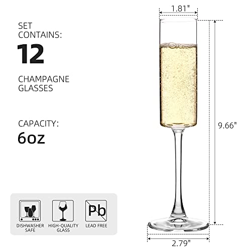 HAKEEMI Champagne Flutes Set of 12, 6 oz Champagne Glasses, Modern Sparkling Wine Glasses