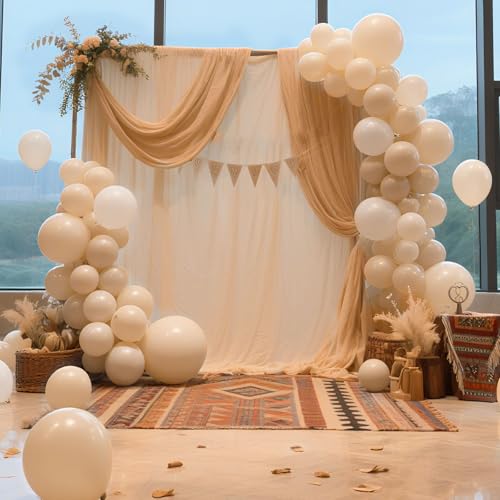 White Sand Balloons Latex Party Balloon,100pcs Neutral Beige Balloons with 2 Ribbons, Boho Baloons as Party Decorations fo...