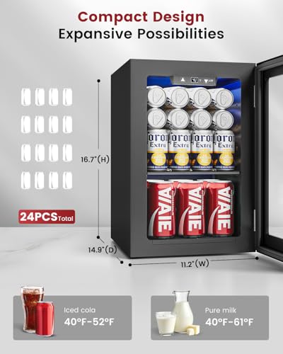 Feelfunn 24 Cans Beverage Refrigerator Cooler - Mini Fridge with Digital Temperature Control, Soda Wine Beer Drink Fridge...