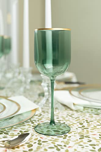 Green Wine Cup with Gold rim Plastic Wine Glasses Set of 10 Elegant Wine Goblets Hard Plastic Champaign Cups on Stem 12 Ou...