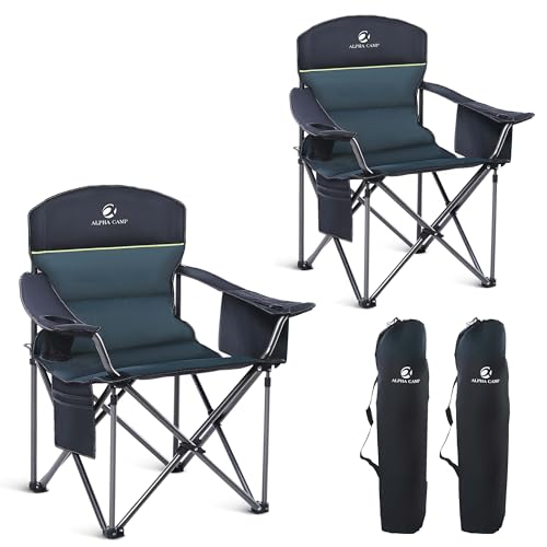 GREEN PARTY Folding Camping Chair Oversized Heavy Duty Lawn Chair with Cooler Bag, Cup Holder, Storage Pocket, Collapsible...