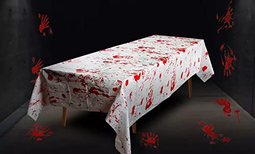 Grabo Bloody Zombie Rectangular Tablecloth, 108 x54in, Polyethylene, White, Halloween Party Supplies Decoration