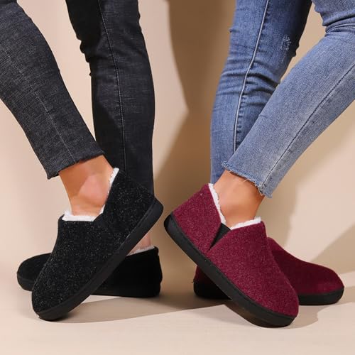 Women's Memory Foam House Slippers Ladies Warm Closed Back House Shoes with Non-Slip Outdoor Rubber Sole