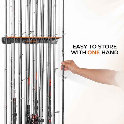 KastKing V15 Vertical Fishing Rod Holder ? Wall Mounted Fishing Rod Rack, Store 15 Rods or Fishing Rod Combos in 17.25 Inches, Great Fishing Pole Holder and Rack