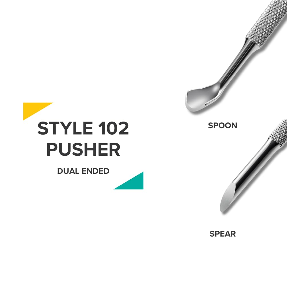 Rui Smiths Pro Cuticle Pusher with 2 Ends - Stainless Steel Manicure Tool - Style 102