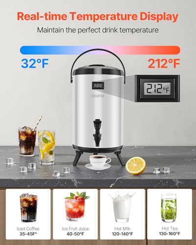 VEVOR Insulated Beverage Dispenser, 3.2 Gal/12L Stainless Steel Thermal Drink Server with Spigot & Temp Display, Suitable ...