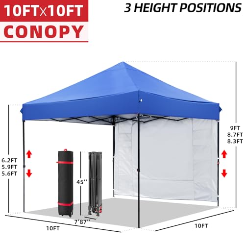 Blue 10x10 FT Pop Up Canopy Tent with 1 Sidewall, Heavy Duty Canopy for Outdoor, Commercial Instant Gazebos, for Party, Pa...