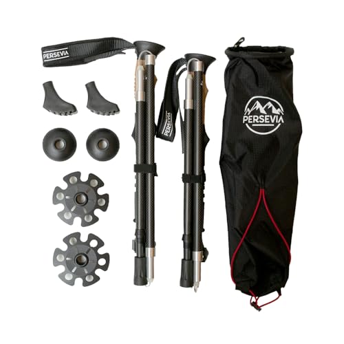 Carbon Fiber Trekking Poles - Ultralight Collapsible Hiking Poles with Cork Grip, Flip Locks, Adjustable Length, All-Terra...