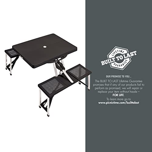 Picnic TIME Portable Folding Picnic Table with Seats for 4, Collapsible Aluminum Table with Benches & Umbrella Hole, Light...