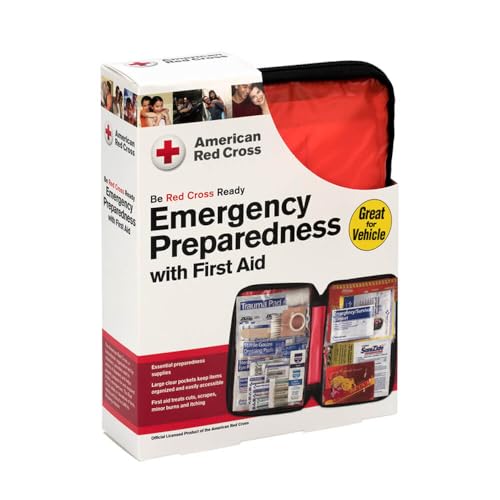 American Red Cross Officially Licensed Product, Large Deluxe Auto First Aid Kit with Soft Case, Emergency Supplies to Clea...