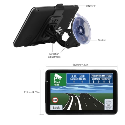 Car GPS Navigation, Latest 2025 Map 7 inch Touch Screen Car GPS, Voice Turn Direction Guidance, Support Speed and Red Ligh...