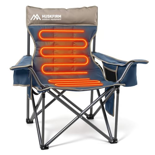 Huskfirm Heated Camping Chair Extra Wide Heated Chair Heavy Duty Heated Camp Chair Supports 450 lbs Heated Lawn Chairs for...