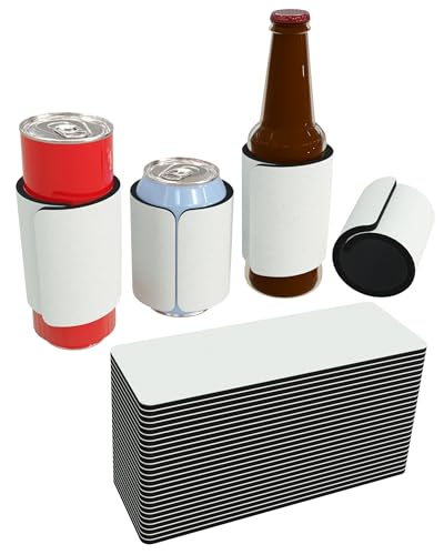 PartyPrints 25 Pack White Blank Slap Wrap Neoprene Can Cooler Sleeves, Customizable Bulk Sublimation Slap Can Coolers, Ext...