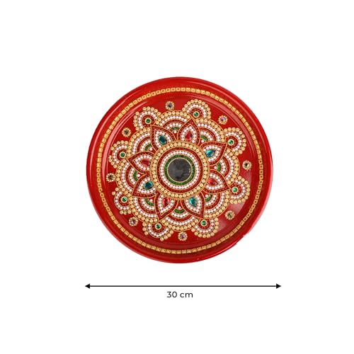 Tarini Gallery Karwa Chauth Thali Set Bowl with Kalash and Channi Decorated Steel Plate Platter with Essential Pooja Artic...