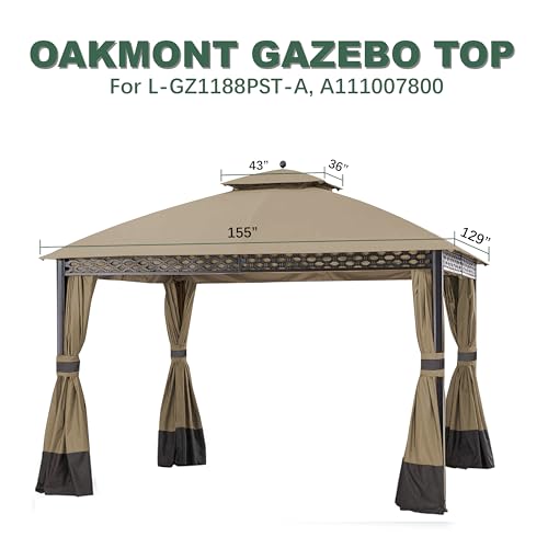 JANCANOPY Replacement Cover for 10X12Ft Oakmont Gazebo L-GZ1188PST-A,Pinehurst Gazebo L-GZ1188PST,Khaki