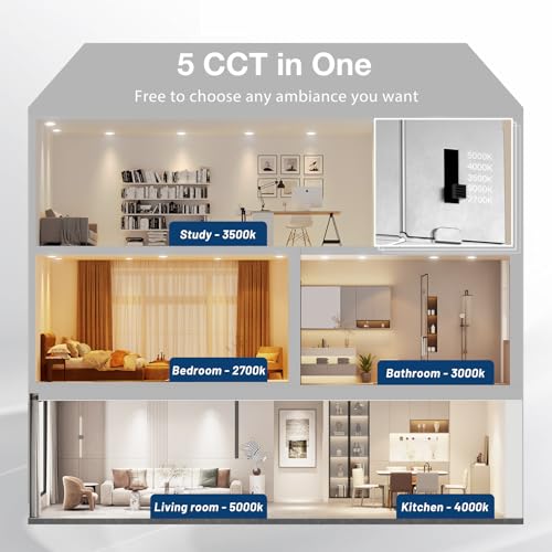 Amico 24 Pack 6 Inch 5CCT Ultra-Thin LED Recessed Ceiling Light with Junction Box, 1050LM Brightness, Dimmable Canless Waf...