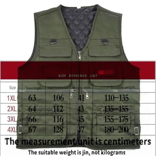 1PC Men's Heavy Duty Lined Vest with 10 Pockets, Warm Padded Sleeveless Jacket for Fishing, Hiking, Photography, Work Oliv...