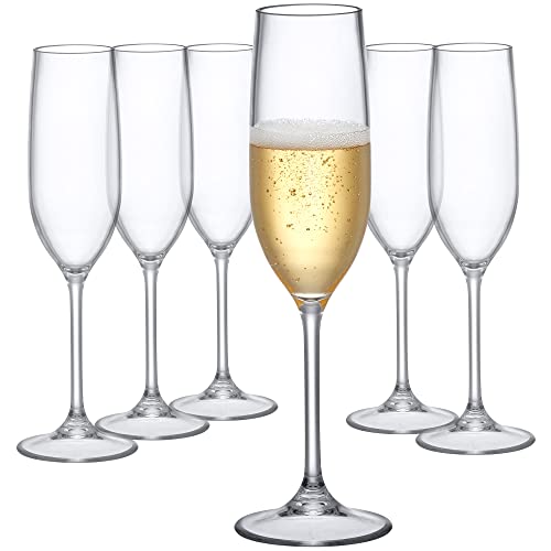 Amazing Abby - Crystal - 8-Ounce Unbreakable Tritan Champagne Flutes (Set of 6), Plastic Wine Glasses, Reusable, BPA-Free,...