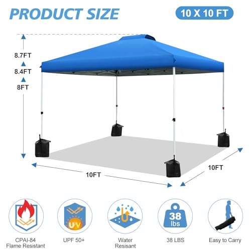 WEIZE Pop up Canopy Tent 10x10ft, 1-Button Push Setup, Instant Portable Shelter, Adjustable Height, Portable Roller Bag, 4...